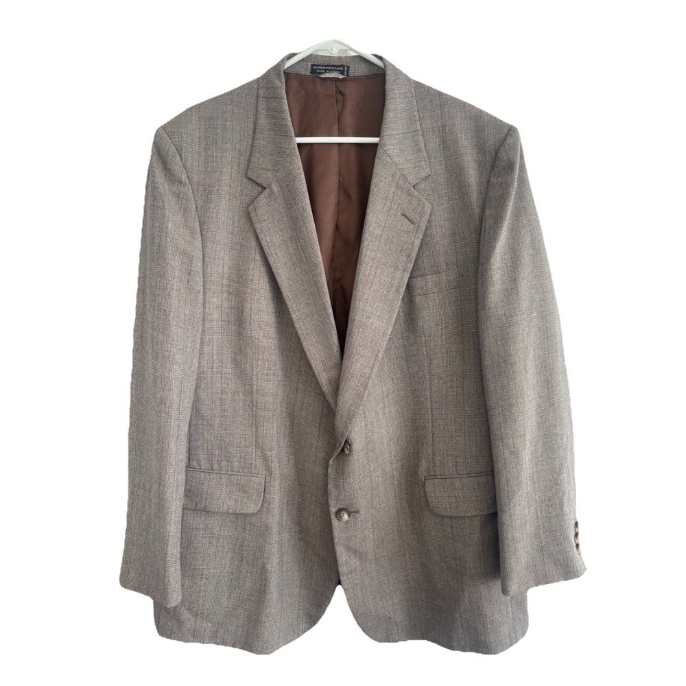 Austin Manor Men's 46R Blazer Sport Coat 2 Button Tan Brown Windowpane